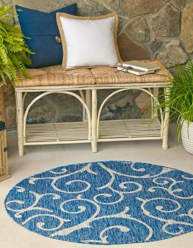 Vista 33 de Unique Loom Outdoor Botanical Collection - Alfombra rizada, 4 pies 1 pulgada x 6 pies 1 pulgada, rectangular, azul/marfil