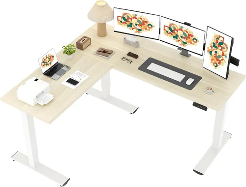 Vista 36 de SANODESK - Escritorio de pie en forma de L, altura ajustable, escritorio de esquina eléctrico, mesa de computadora ajustable de 63 x 48 pulgadas