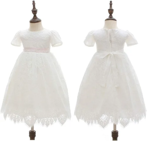 Vista 4 de Meiqiduo Vestido de encaje para niñas y bebés con gorro
