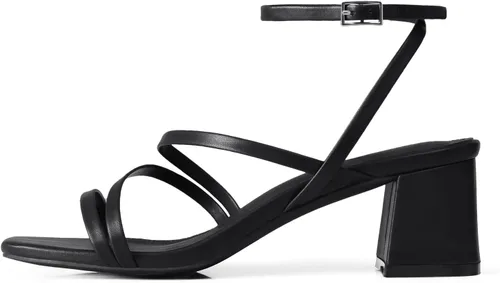 Vista 4 de Shoe'N Tale Tacones de tiras para mujer, tacón bajo y grueso, zapatos de vestir con puntera abierta y correa al tobillo sandalias de tacón