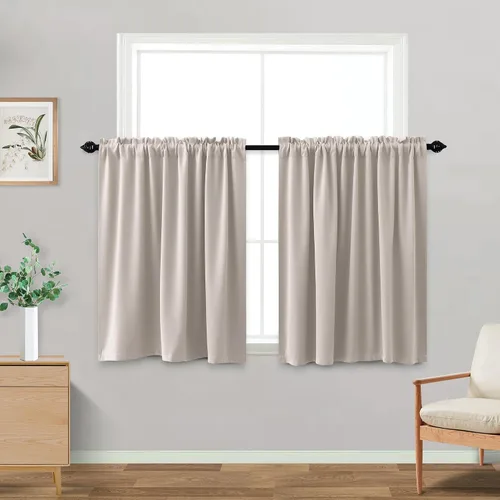Vista 26 de Cortinas de café KOUFALL de 18 x 24 pulgadas para tratamientos de ventanas pequeñas, niveles de cortinas bohemias opacas para ventanas de RV y Beige