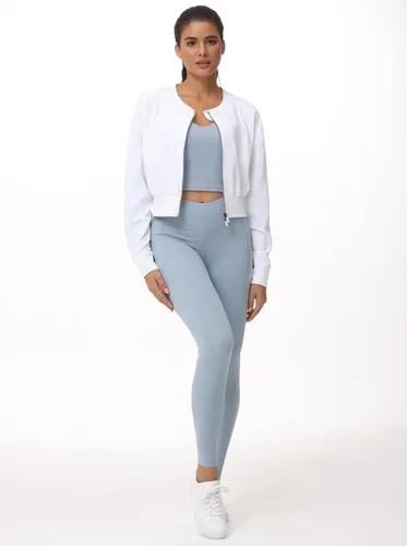 Vista 2 de THE GYM PEOPLE Chaquetas cortas para mujer, con cremallera completa, manga larga, acanaladas, sudaderas de entrenamiento, ligeras, casuales