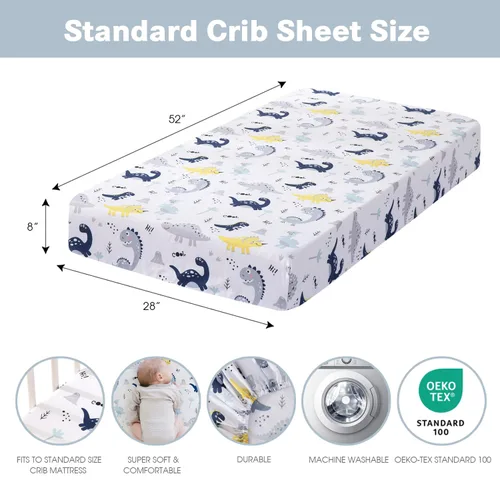 Vista 3 de Sábanas ajustadas para cuna para bebés niños 3 Pack, juego de sábanas de cuna de microfibra extra suave de 28" x 52" para colchón de cuna de bebé