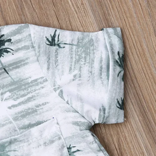 Vista 5 de Conjunto de camisa de manga corta con botones y pantalones cortos casuales con diseño de flamingo, para bebés y niños de 1 a 6 años, atuendos