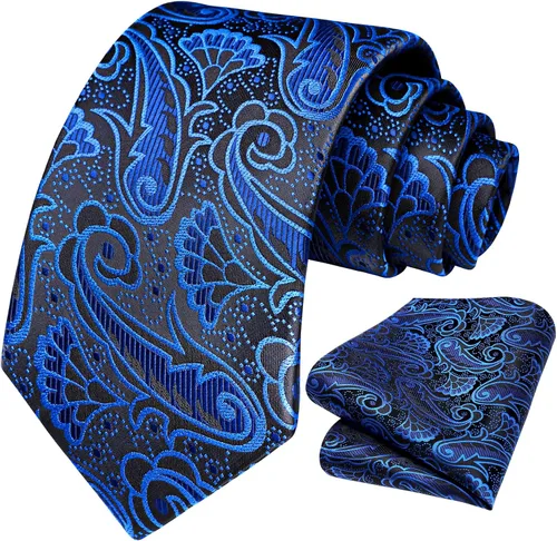 Vista 196 de HISDERN Corbatas para hombre, corbata de cachemira y bolsillo cuadrado tejido clásico floral para hombre, corbata de fiesta de boda