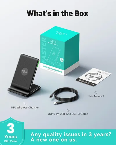 Vista 8 de INIU Cargador inalámbrico, estación de carga rápida Qi certificada de 15 W con luz adaptativa amigable para el sueño compatible con iPhone 17 16 15