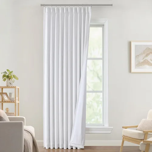 Vista 8 de Vision Home Cortinas marrones con pliegues pinzados, opacas completas, cortinas de ventana de lino mezclado para oscurecer la habitación, cortinas