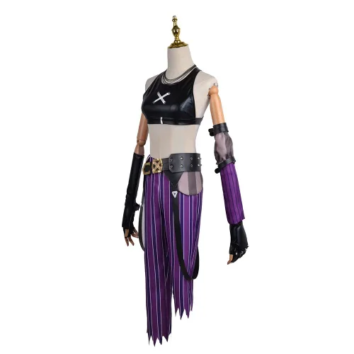 Vista 5 de Conjunto completo de traje de cosplay de jinx con peluca (M)