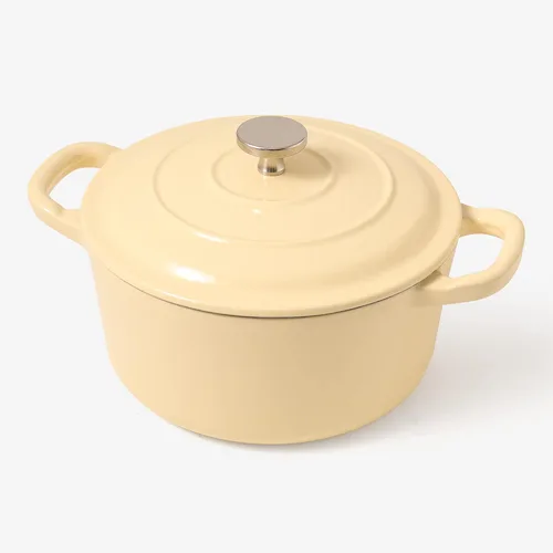 Vista 3 de RJ Legend Horno holandés de hierro fundido pre-sazonado de 1.9 cuartos de galón con asa, esmaltado, beige