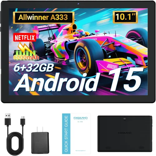 Vista 9 de DigiLand Tableta Android 15, tabletas Android de 10.1 pulgadas con procesador Octa-core 6 GB de RAM+64 GB de ROM (compatible con expansión TF)