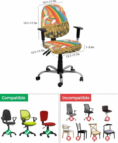 Vista 5 de Fundas coloridas para sillas de oficina con diseño de arco iris, 2 piezas, suave, decorativo, protector para silla de escritorio, protector