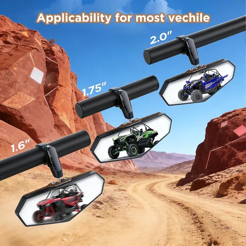 Vista 6 de Evermotor 1 juego de espejo central universal UTV para ATV, espejo retrovisor para jaulas de barra antivuelco de 1.6 a 2 pulgadas con abrazadera