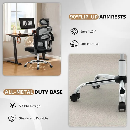 Vista 5 de Ergonomic Office Chair with Lumbar Support & Adjustable Headrest, High Back Mesh Computer Chair 360° Swivel Rolling Desk Chair Swivel Desk Chair for