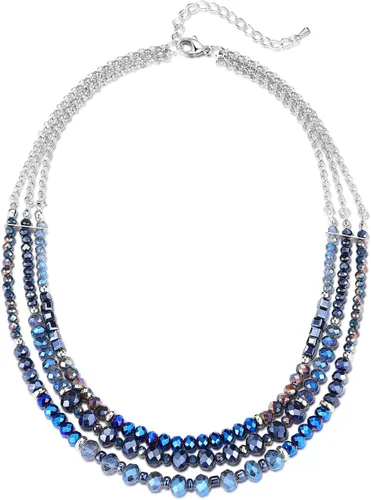 Vista 9 de PEARL&CLUB Collar de cristal en capas para mujer, gargantilla con cadena de plata gruesa, regalos de cumpleaños para mujer