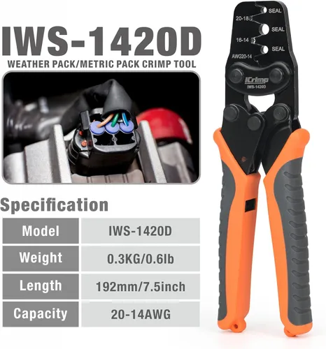 Vista 2 de iCrimp Weather-Pack/Metri-Pack Herramienta de prensado, 20-14 AWG para terminales sellados y sin sellar Delphi Packard