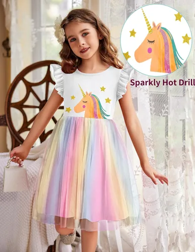 Vista 2 de Arshiner Vestido tutú para niñas pequeñas, vestidos de verano esponjosos, vestidos casuales de fiesta de tul para niños de 2 a 6 años