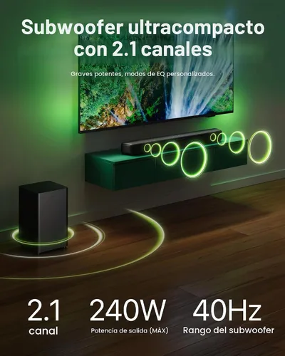 Vista 2 de Barra de sonido PHILIPS B5309 2.1 con subwoofer inalámbrico y tecnología de audio DTS Virtual:X inmersiva - 240W de potencia máxima, graves