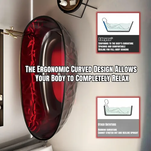 Vista 5 de Bañera independiente transparente de 67 pulgadas – Bañera de superficie sólida de diseño con textura ondulada, bañera de remojo extra profunda