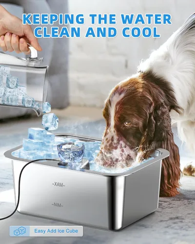Vista 6 de Lesotc Fuente de agua para perros grande de 11L/3 galones, fuente de agua para mascotas grande de acero inoxidable con 4 filtros, dispensador