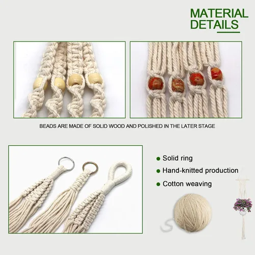 Vista 3 de IGaiety Colgador de macramé para plantas, 5 piezas de soportes colgantes para plantas para interiores y exteriores, colgadores de plantas hechos a