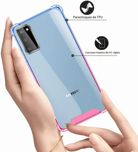 Vista 5 de Funda para Samsung Galaxy S20 - Funda protectora delgada transparente con parachoques de TPU reforzado, a prueba de golpes, color azul y rosa azul