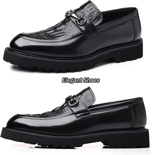 Vista 6 de Oxford de negocios con estampado de cuero para hombre,Zapatos de oficina formales informales inteligentes,Zapatos de traje de boda sin cordones