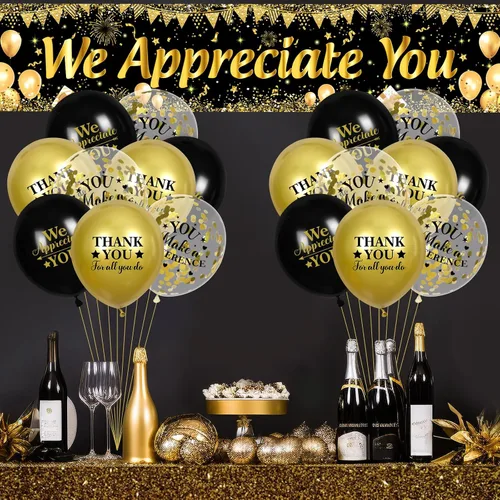 Vista 2 de Decoraciones We Appreciate You Letrero de Jardín Negro Dorado We Appreciate You con 18 Globos Letrero Gracias por Todo lo que Haces Regalos