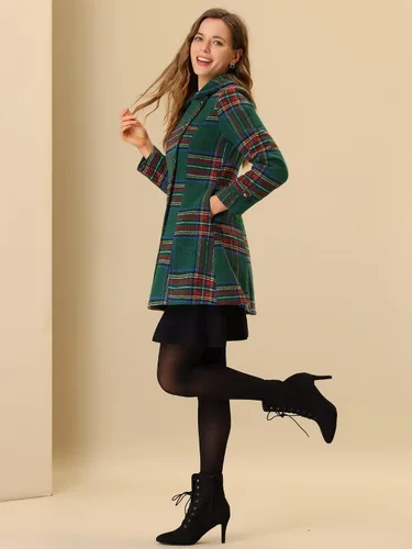 Vista 3 de Allegra K Abrigo de invierno vintage con solapa con muescas y bolsillos para mujer