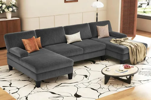 Vista 8 de WAYTRIM Sofá modular en forma de U de 108 pulgadas para sala de estar, sofá convertible con diván doble, almohadas extraíbles, sofá tapizado de 4