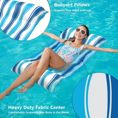 Vista 3 de Jasonwell Water Hammock Pool Floats - Fabric Inflatable Pool Hammock Float Floaties 4 in 1 (Saddle Lounge Chair Drifter) Lake Beach Floating Azul