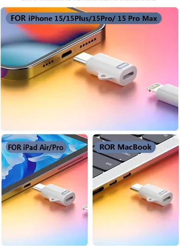Vista 3 de Paquete de 2 adaptadores de carga USB-C compatibles con iPhone 15/15Plus/15Pro/15 Pro Max, Pad Air i OS y más dispositivos tipo C, carga tipo C
