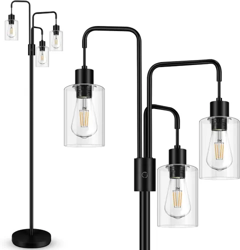 Vista 7 de Lámpara de pie industrial BoostArea para sala de estar, lámpara de pie moderna dorada con 3 luces, lámpara de pie para pararse con diseño simple