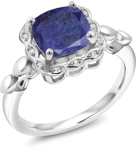 Vista 28 de Gem Stone King Anillo de compromiso de plata de ley 925 de 0.315 in con piedra natal y zafiro blanco creado Anillo de compromiso de boda