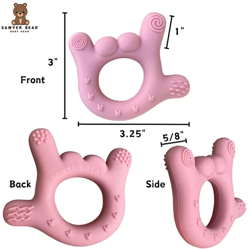Vista 3 de Mordedor de mano de silicona – I Love You Baby Teething Toy 0-12 meses BPA – Alivio de la dentición para niños pequeños Mordedores masajeadores