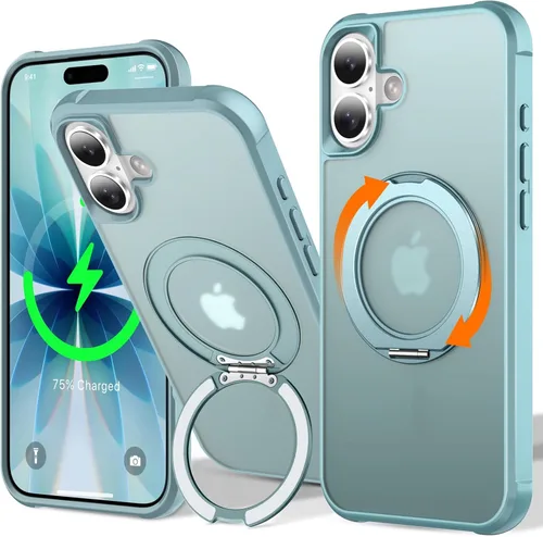 Vista 10 de UMIONE - Funda con diseño de anillo magnético giratorio de 360° para iPhone 11, soporte de bucle invisible integrado, compatible con Magsafe, funda
