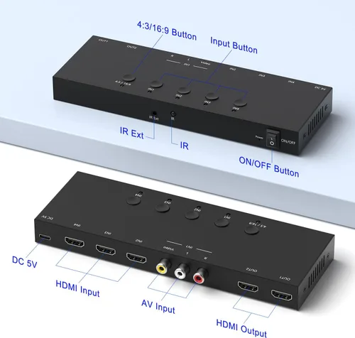 Vista 5 de ZUZONG (3 Puertos HDMI 2.0 + 1 RCA a 2 HDMI Convertidor (2 Salidas Pueden Mostrar Simultáneamente) Interruptor Divisor Soporte de Conmutación