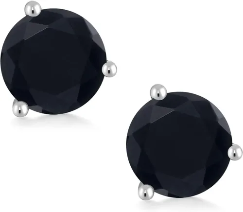 Vista 2 de Gem Stone King Aretes de oro blanco de 18 quilates, 0.197 in, piedra natal redonda, 3 puntas, Martini con rosca trasera Aretes de oro para mujer