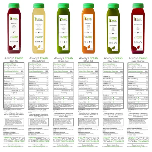 Vista 6 de Limpieza de jugo de 1 día de Raw Fountain, Limpieza de desintoxicación cruda 100% natural, Jugo para reiniciar el cuerpo, Jugo prensado en frío