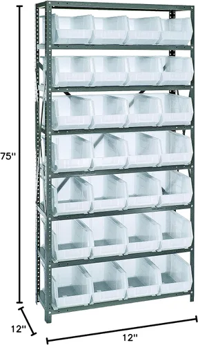 Vista 98 de Quantum QSBU-245BK Heavy Duty Shelving Unit with (7) Shelves and (24) QUS245 Black Bins for Garage Warehouse Storage Distribution 400 lb Load