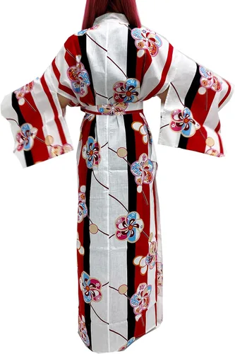 Vista 3 de Kimura Jitsugyo Bata Yukata Kawaii Tradicional de Kyoto para Mujer de Fácil Uso (Kimono Casual Japonés) Set 2 Albaricoque