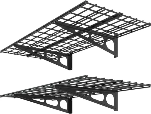 Vista 12 de FLEXIMOUNTS Paquete de 2 Estante de Pared de Garaje de 1x4 pies 12 pulgadas por 48 pulgadas Rack de Almacenamiento de Garaje Estantes Flotantes Negro