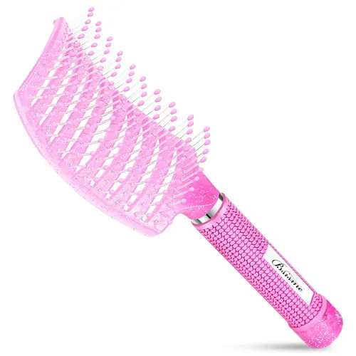 Vista 14 de Cepillo de pelo, cepillo profesional curvado ventilado con cerdas de 0.984 in para un secado más rápido, desenredar para cabello húmedo y seco Marrón