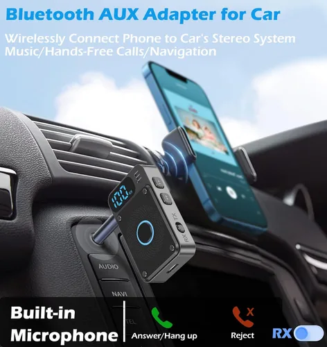 Vista 4 de KAIY Receptor transmisor Bluetooth 5.4 para avión y TV, adaptador de audio AUX Bluetooth de 0.138 in con pantalla LCD, kit manos libres