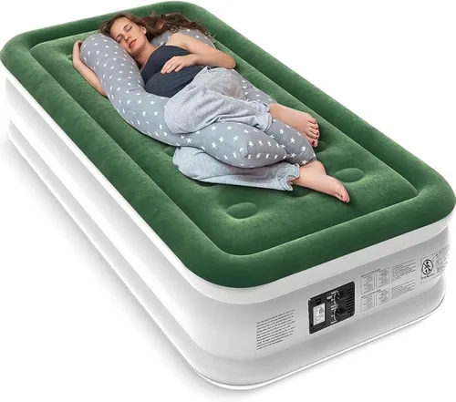 Vista 8 de Zearna Colchón de aire tamaño twin con bomba incorporada, colchón inflable resistente de 16", colchón de aire inflable con superficie superior