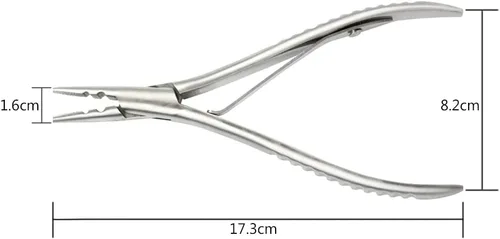 Vista 2 de 1 pieza de extensiones de cabello de acero inoxidable y alicates de extracción con 2 agujeros, herramienta de extensión de cabello para micro