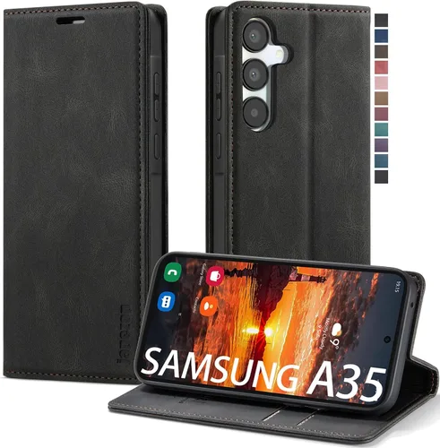 Vista 21 de Funda tipo cartera para Samsung Galaxy A32 5G con bloqueo RFID, tarjetero y función atril magnético, funda de cuero con tapa para Galaxy A32 5G