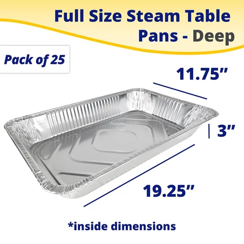 Vista 2 de IDL Packaging Sartenes de aluminio de tamaño completo para mesa de vapor, profundos, 21 x 13 x 3 pulgadas (paquete de 25) - Sartén desechable