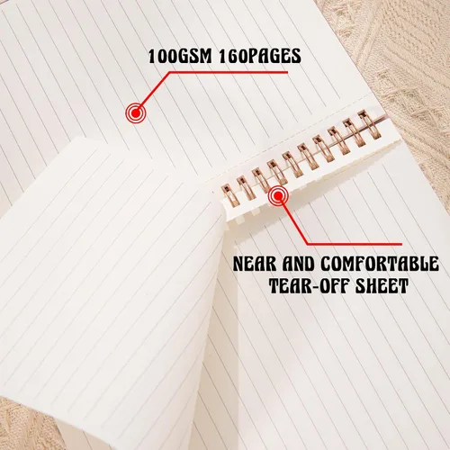Vista 3 de MGGAO Cuaderno de espiral A5, paquete de 5 cuadernos rayados, con doble bolsillo, diarios en espiral para escribir, 0.315 in de ancho a rayas