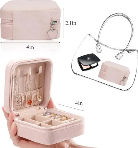 Vista 5 de GUKA Joyero de terciopelo de felpa organizado, estuche de viaje de joyería, pequeñas cajas organizadoras portátiles para anillos, aretes, collares