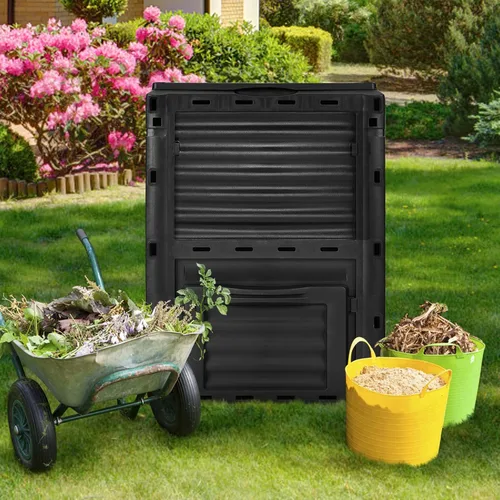 Vista 2 de Happygrill Contenedor de compostaje para exteriores, caja de compostaje con tapa superior con pestillo, compostador de 80 galones para desechos